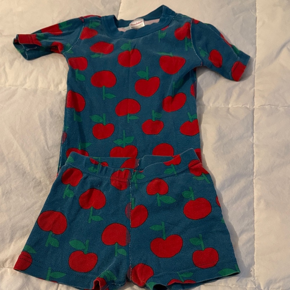 Hanna Andersson Blue Pajama Top with Red Apple Design